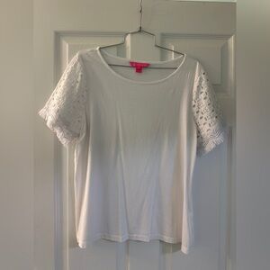 Lilly Pulitzer White Eyelet Sleeve Tee